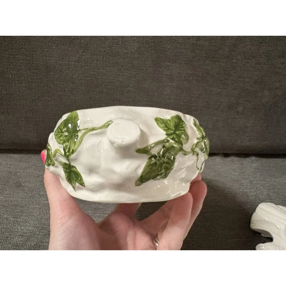 Vintage White Green Ceramic Bird on Nest Haldon Group Soup‎ Tureen 1983  7x5.75